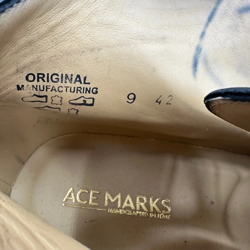 Ace Marks Black Leather Chukka Oxford Boots‎ 9 Ankle Dress Lace Almond Toe Shoes